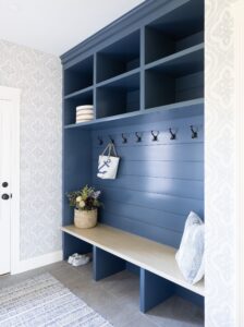 A beautiful blue mudroom using many of the ideas from this article